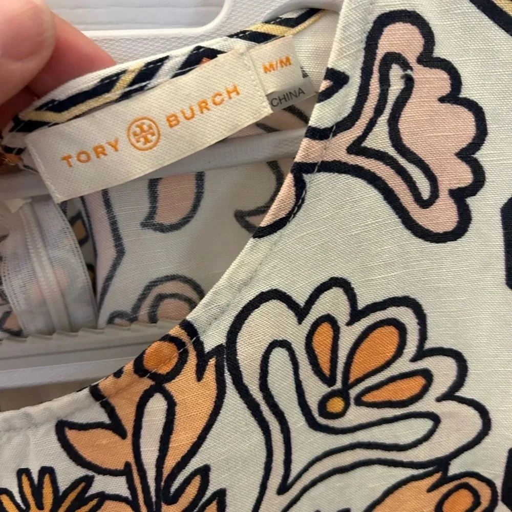 Tory Burch Hicks Garden Party Mini Dress Cover Up Shift Floral Summer Size M